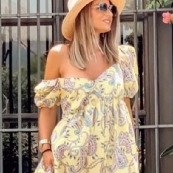 Zara Yellow Paisley Print Maxi Dress XS - Picture 3 of 8